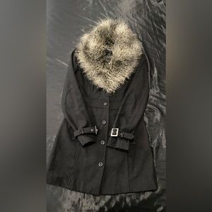 Bebe Wool Cashmere Fur Lined Peat Coat Black Womens ExtraSmall